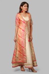 Off-White Silk Gotta Floor Length Kurti with Pink Kota Doriya Foil Print Leheriya Cape