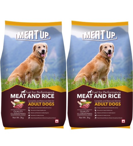 Meat Up Meat and Rice Adult Dry Dog Food, 3kg (Buy 1 Get 1 Free)