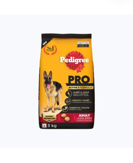Pedigree PRO Expert Nutrition Active Adult Large Breed Dog (18 Months Onwards) Dry Dog Food, 3kg Pack Flavour : chicken