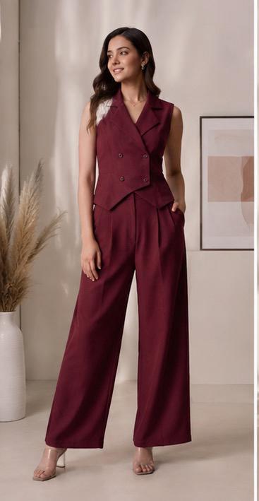 Name: Maroon Luxe Tailored Co-Ord Set